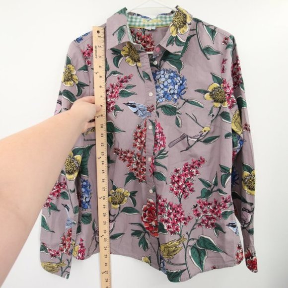 Boden Purple Long Sleeve Collared Shirt Floral Sunflower Bird Pattern Button Up - Picture 4 of 8